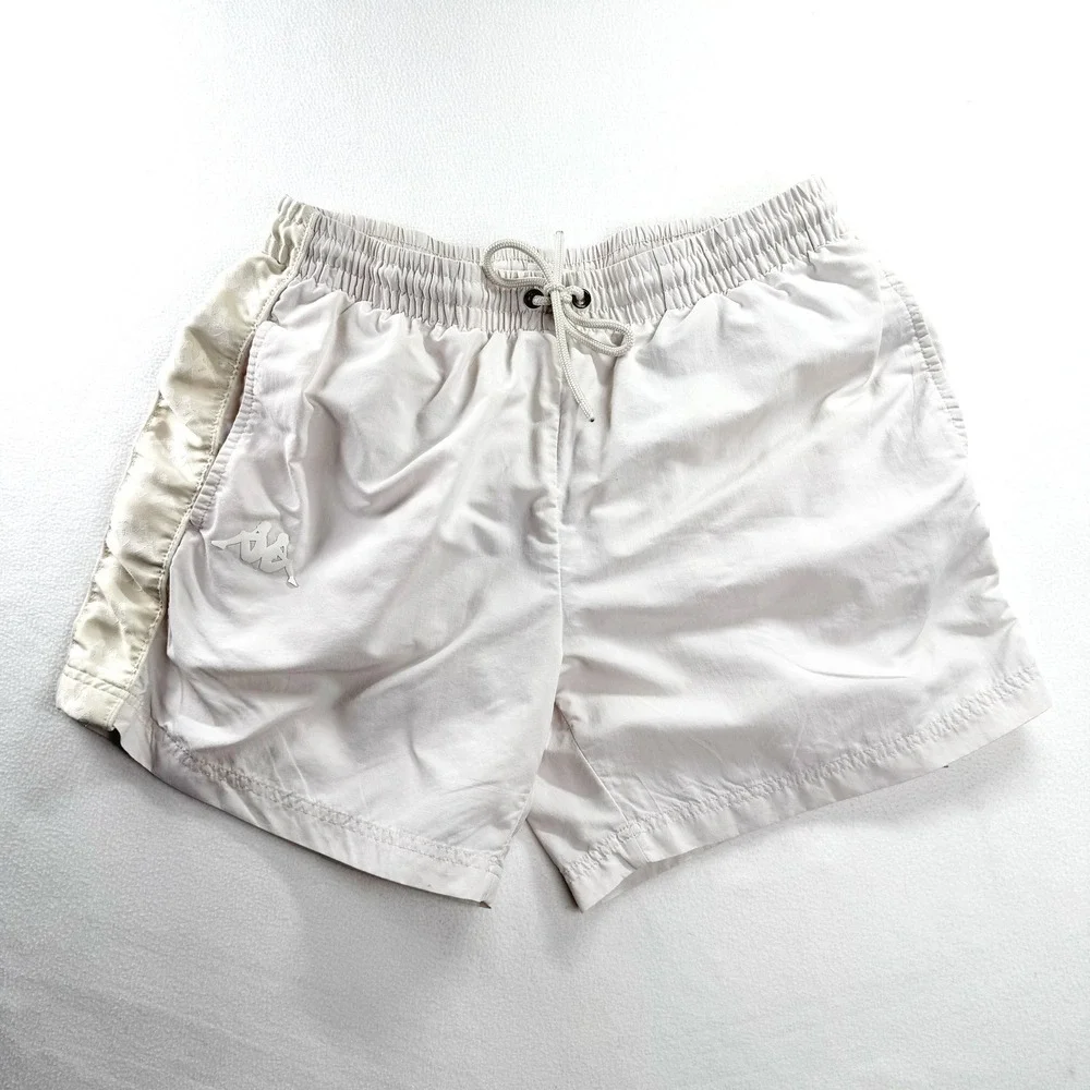 Kappa Swim Trunks Mens Size Large Off-White Cream Logo Taping Retro Sport Shorts
